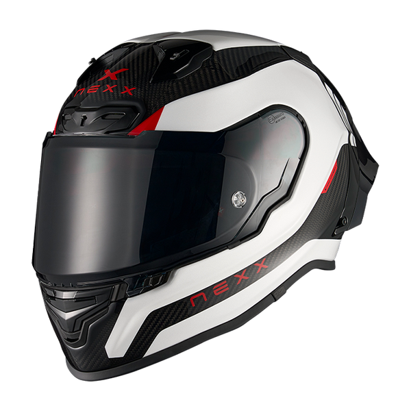 Nexx X.R3R Apex Carbon White full-face racing helmet, carbon weave finish with white graphics