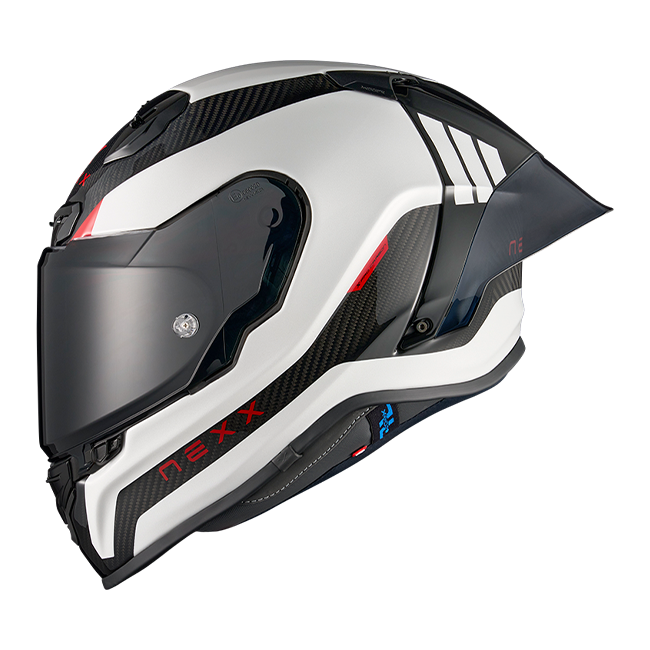 Nexx X.R3R Apex Carbon White full-face racing helmet, carbon weave finish with white graphics