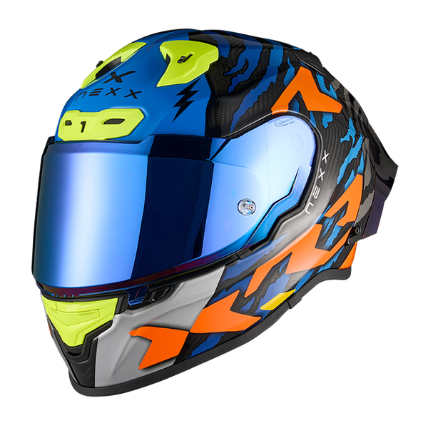 Nexx X.R3R full-face helmet in Ziger Carbon Orange Blue colourway