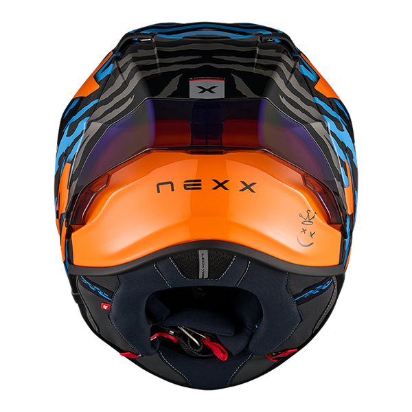 Nexx X.R3R full-face helmet in Ziger Carbon Orange Blue colourway