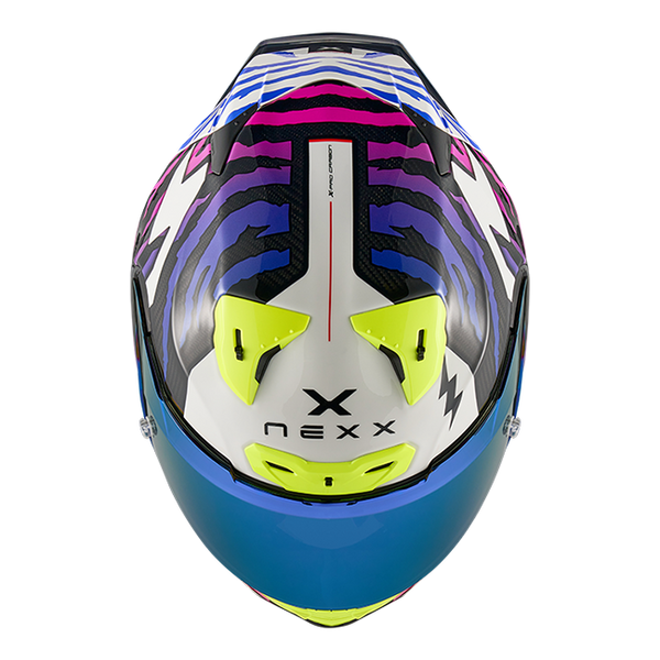 Nexx X.R3R Ziger full-face racing helmet in carbon purple blue colourway