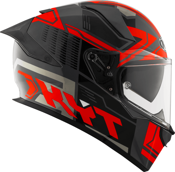 KYT R2R full-face helmet in Octane Red graphic, three-quarter front view