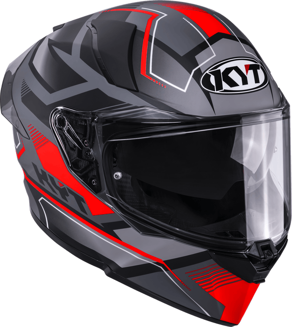 KYT R2R full-face helmet in Parsec matte grey and red graphic finish