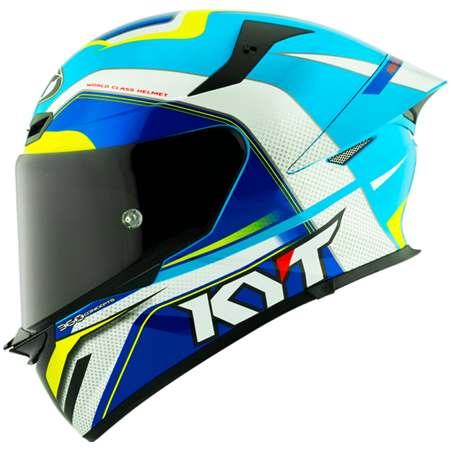 KYT TT-Revo full-face helmet in Grand Prix White Light Blue colourway