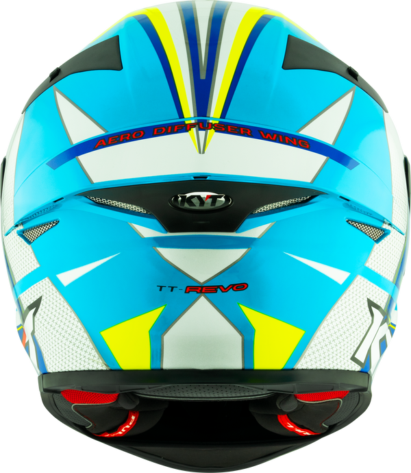 KYT TT-Revo full-face helmet in Grand Prix White Light Blue colourway