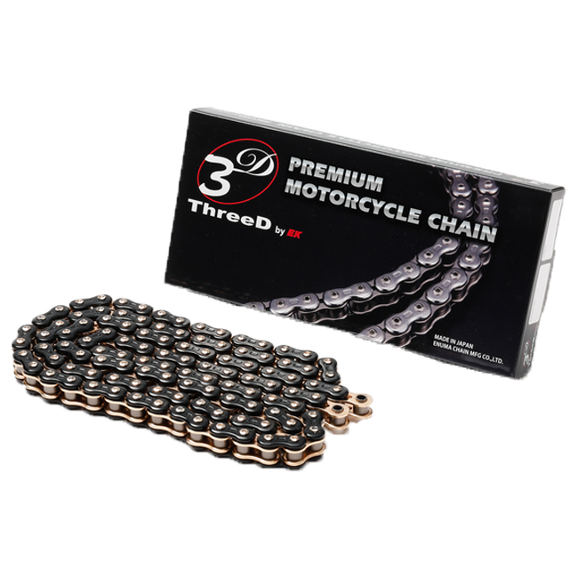 EK Chain 520 Z/3D QX2-Ring motorcycle chain in black and gold with rivet link