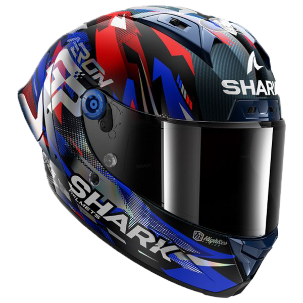 Shark Aeron GP FIM helmet Johann Zarco Victory 2025 replica in blue, white and red DBU livery