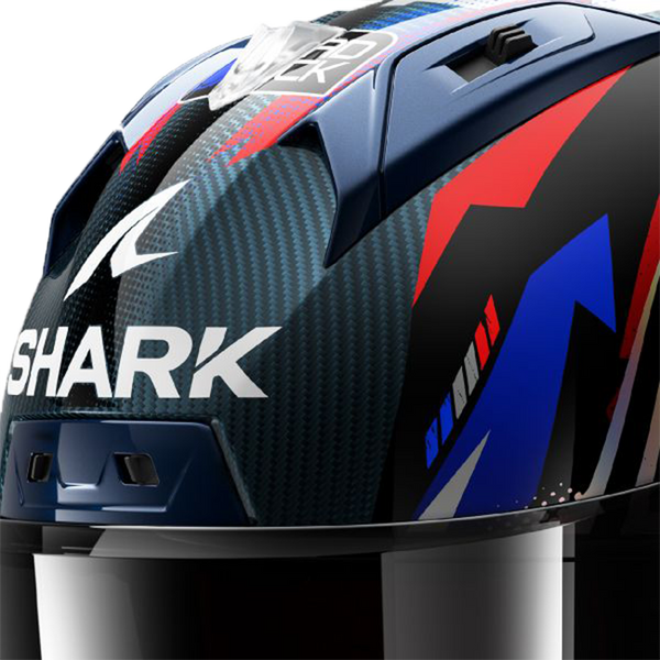 Shark Aeron GP FIM helmet Johann Zarco Victory 2025 replica in blue, white and red DBU livery