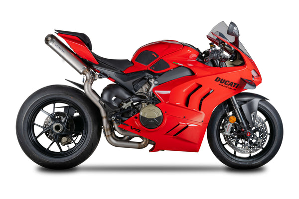 Spark GDU8848 stainless steel half system exhaust with titanium silencers on Ducati Panigale V4