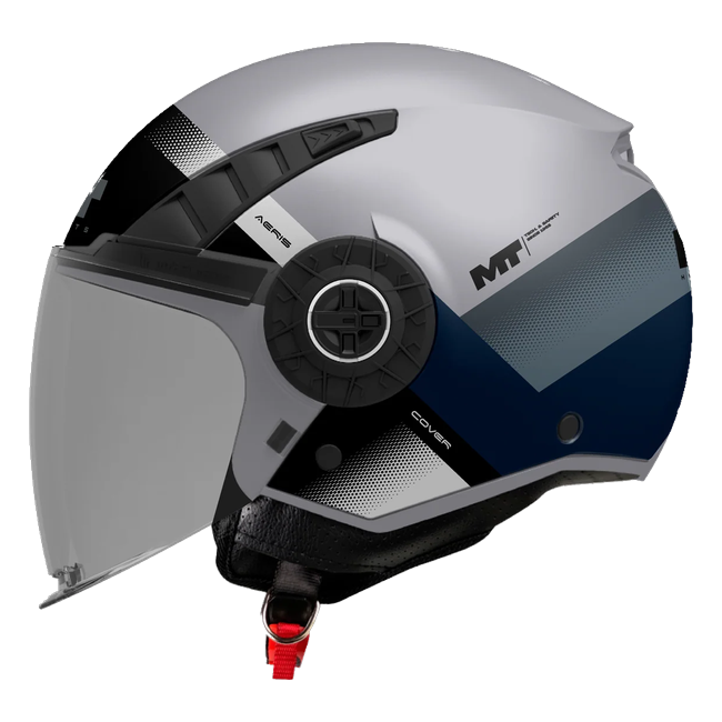 MT-Helmets Aeris Cover C2 jet helmet in matt grey and navy — side view