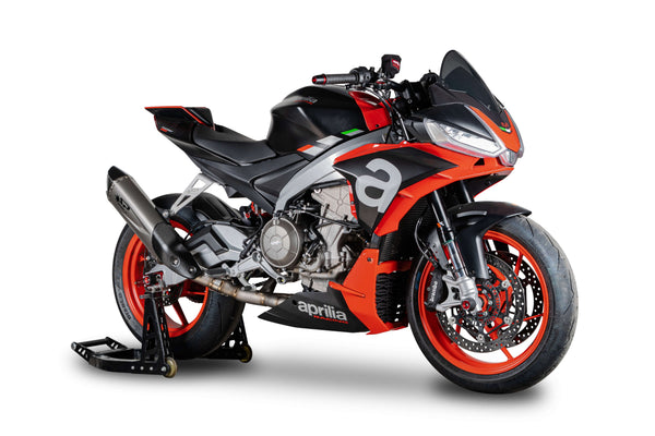 Spark Exhaust Force Evo stainless full system with titanium silencer on Aprilia RS 660