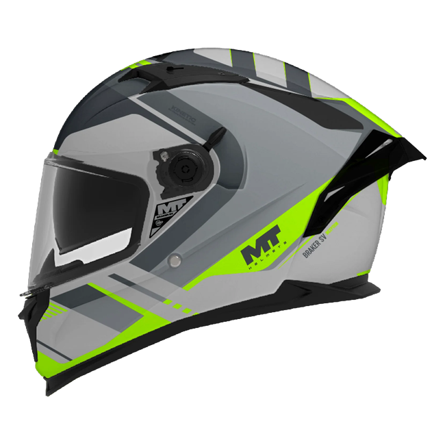 MT-Helmets Braker SV Inception C2 full-face helmet in matt grey with fluorescent yellow — side view