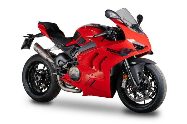 Spark GRID-O titanium slip-on silencers and stainless steel mid-pipe on Ducati Panigale V4
