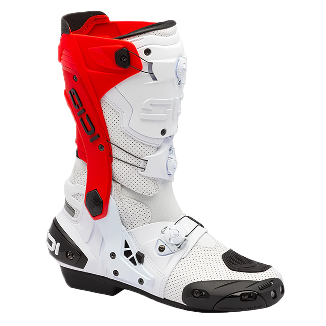 Sidi Rex Air motorcycle boots in white and red colourway, model 391