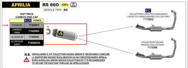 Arrow Indy Race titanium slip-on silencer 71929PK for Aprilia RS 660 with carbon end cap