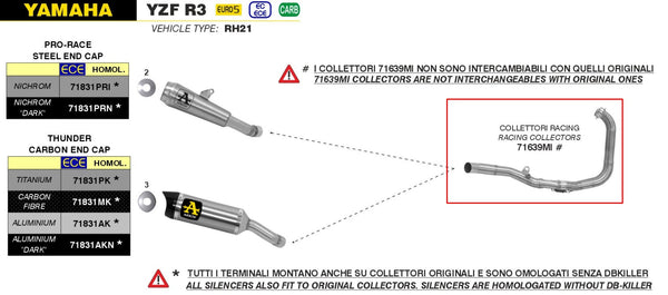 Arrow 71639MI stainless steel race header for Yamaha YZF-R3 2021-2026