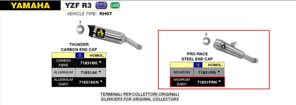 Arrow Pro-Race slip-on silencer dark stainless steel Yamaha YZF-R3 2015-2018 71831PRN