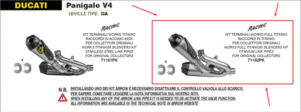 Arrow semi-complete titanium exhaust system 71162PK for Ducati Panigale V4/S/R with carbon end cap