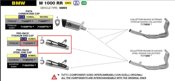 Arrow Pro-Race Titanium slip-on silencer 71903PR for BMW M1000RR K66