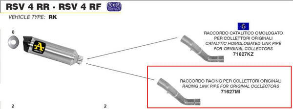 Arrow stainless steel mid-pipe 71627MI for Aprilia RSV4 RR RF 2015-2016