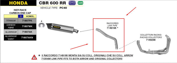Arrow Racing stainless steel mid-pipe 71491MI for Honda CBR 600 RR 2013-2016