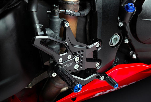 Bonamici Racing H018 black anodised rearsets for Honda CBR 600 RR PC69 2024-2026