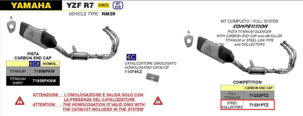 Arrow Competition full exhaust system 71231PTZ stainless steel titanium for Yamaha YZF-R7