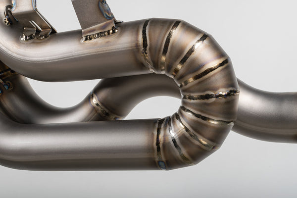 Spark GDU8848 stainless steel half system exhaust with titanium silencers on Ducati Panigale V4