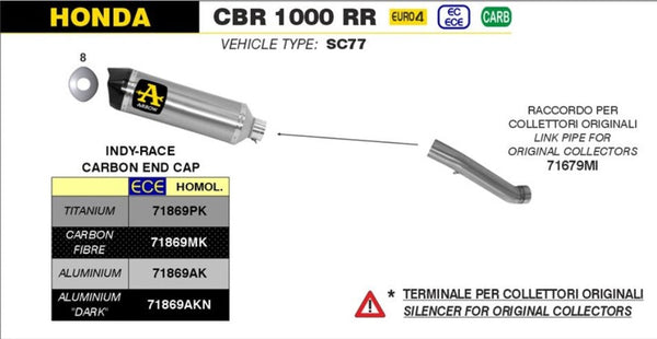 Arrow Indy-Race aluminium slip-on silencer 71869AK for Honda CBR 1000 RR SC77