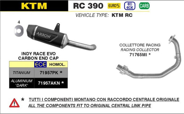 Arrow Indy-Race 71957AKN slip-on silencer in dark aluminium for KTM RC 390 2022-2025
