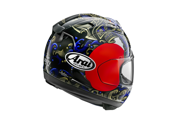 Arai RX-7V Evo full-face helmet in Samurai graphic gloss finish