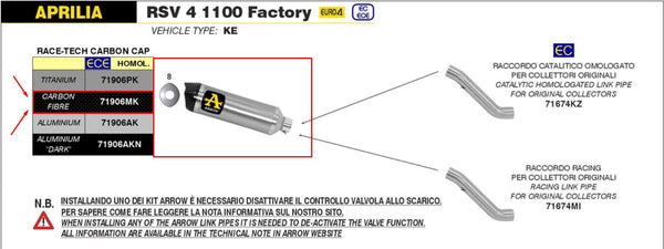 Arrow Race-Tech carbon slip-on silencer 71906MK for Aprilia RSV4 1100 Factory