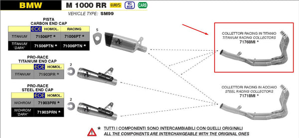 Arrow 71768MI titanium header for BMW M1000RR K66 2021-2026