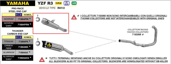 Arrow Pro-Race slip-on silencer stainless steel Yamaha YZF-R3 2019-2020 71894PRI