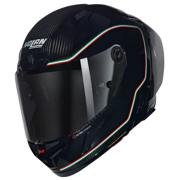Nolan X-804 RS Ultra Carbon full-face helmet in Asso di Picche 341 gloss black and red livery