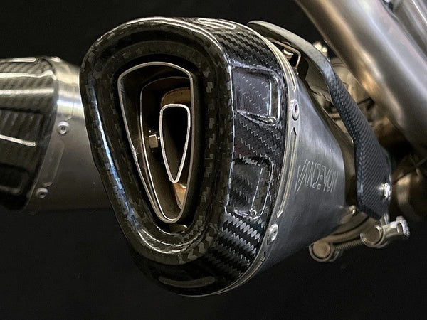 Vandemon Low Titanium full exhaust system on Ducati Panigale V4 naturally brushed finish