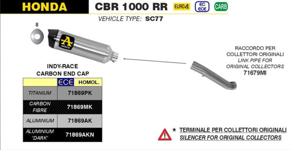 Arrow Indy-Race slip-on silencer aluminium dark finish Honda CBR 1000 RR SC77 71869AKN