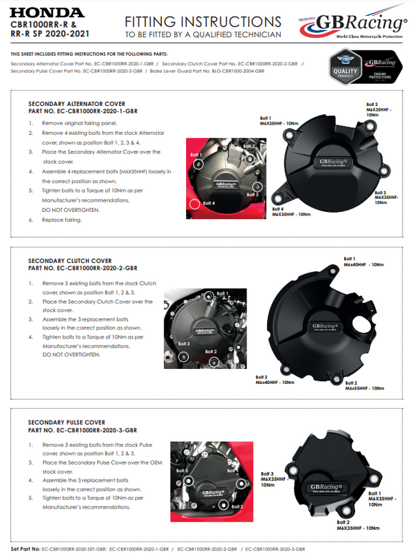GBRacing alternator cover protector for Honda CBR 1000 RR-R 2020–2026