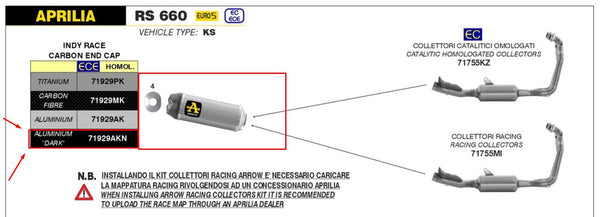 Arrow Indy Race slip-on silencer dark aluminium carbon end cap Aprilia RS 660