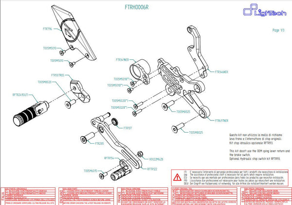 LighTech FTRHO006R rearset system for Honda CBR 1000 RR, folding footpeg version