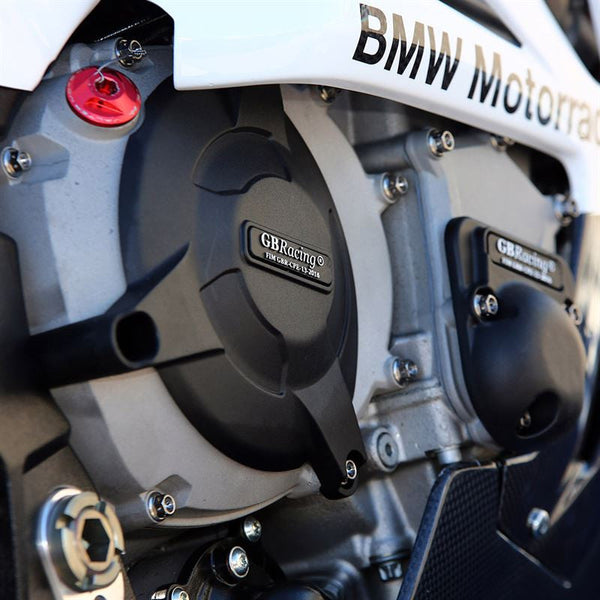 GBRacing clutch cover protector fitted to BMW S1000RR engine casing