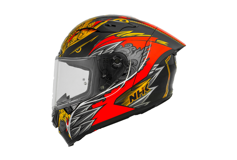 NHK GP-R Tech Race full-face race helmet in Balinese Garuda matte finish