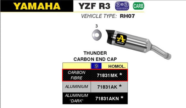 Arrow Thunder Carbon slip-on silencer 71831MK for Yamaha YZF-R3 2015-2018