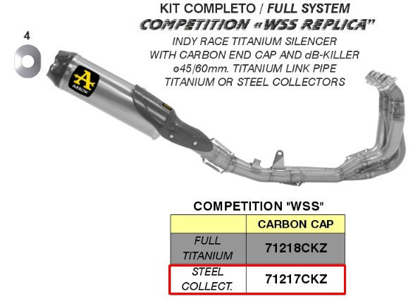 Arrow Competition WSS Replica full exhaust system 71217CKZ for Yamaha YZF-R6 RJ27 titanium silencer carbon end cap