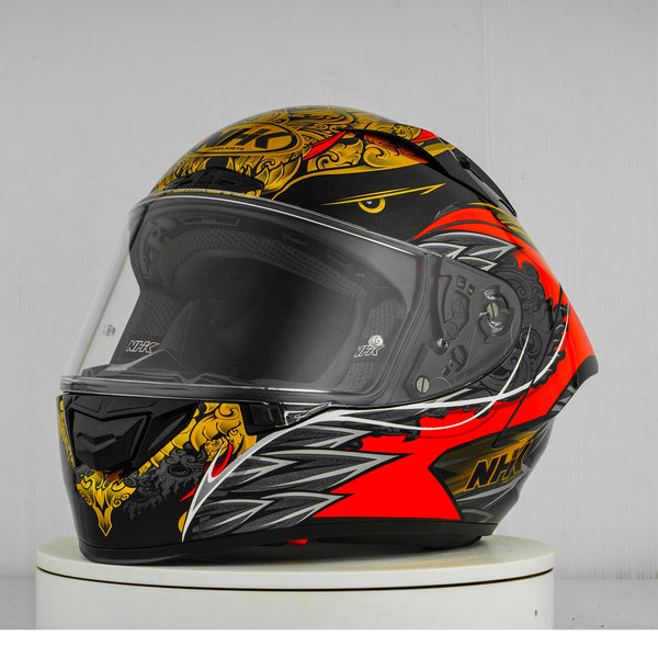 NHK GP-R Tech Race full-face race helmet in Balinese Garuda matte finish