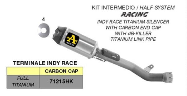 Arrow Indy-Race titanium slip-on silencer 71215HK for Kawasaki ZX-10R RR 2021-2026 with carbon end cap