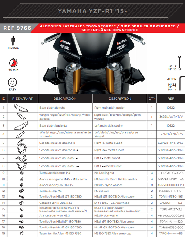 Puig Winglets Downforce Spoiler 9766 Yamaha YZF-R1/M RN32 RN49 black