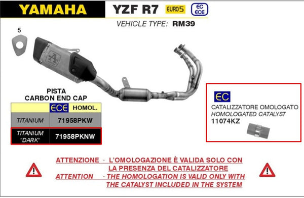 Arrow Pista full exhaust system dark stainless steel titanium silencer Yamaha YZF-R7