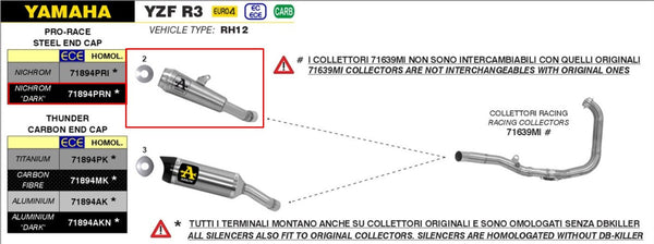 Arrow Pro-Race slip-on silencer dark stainless steel Yamaha YZF-R3 71894PRN