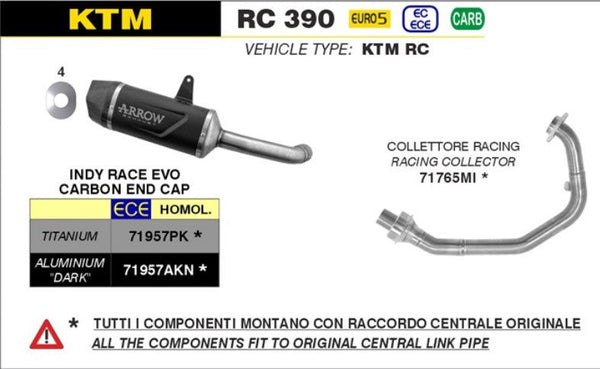 Arrow Indy-Race titanium slip-on silencer 71957PK for KTM RC 390 2022-2025 with carbon end-cap